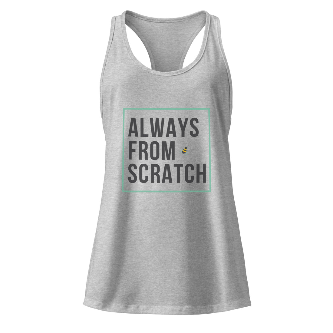 womens racer back tank top heather gray Front view - Always from scratch front centered