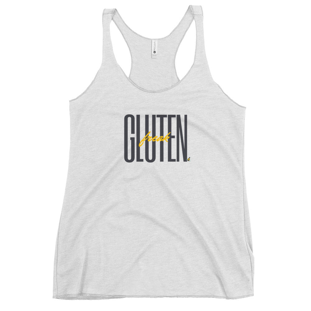 womens racer back tank top heather gray Front view - Gluten Freak