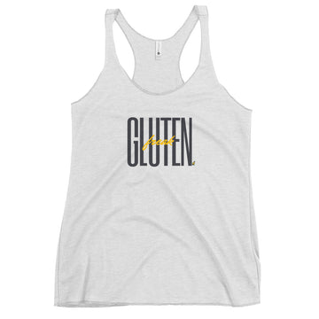 womens racer back tank top heather gray Front view - Gluten Freak