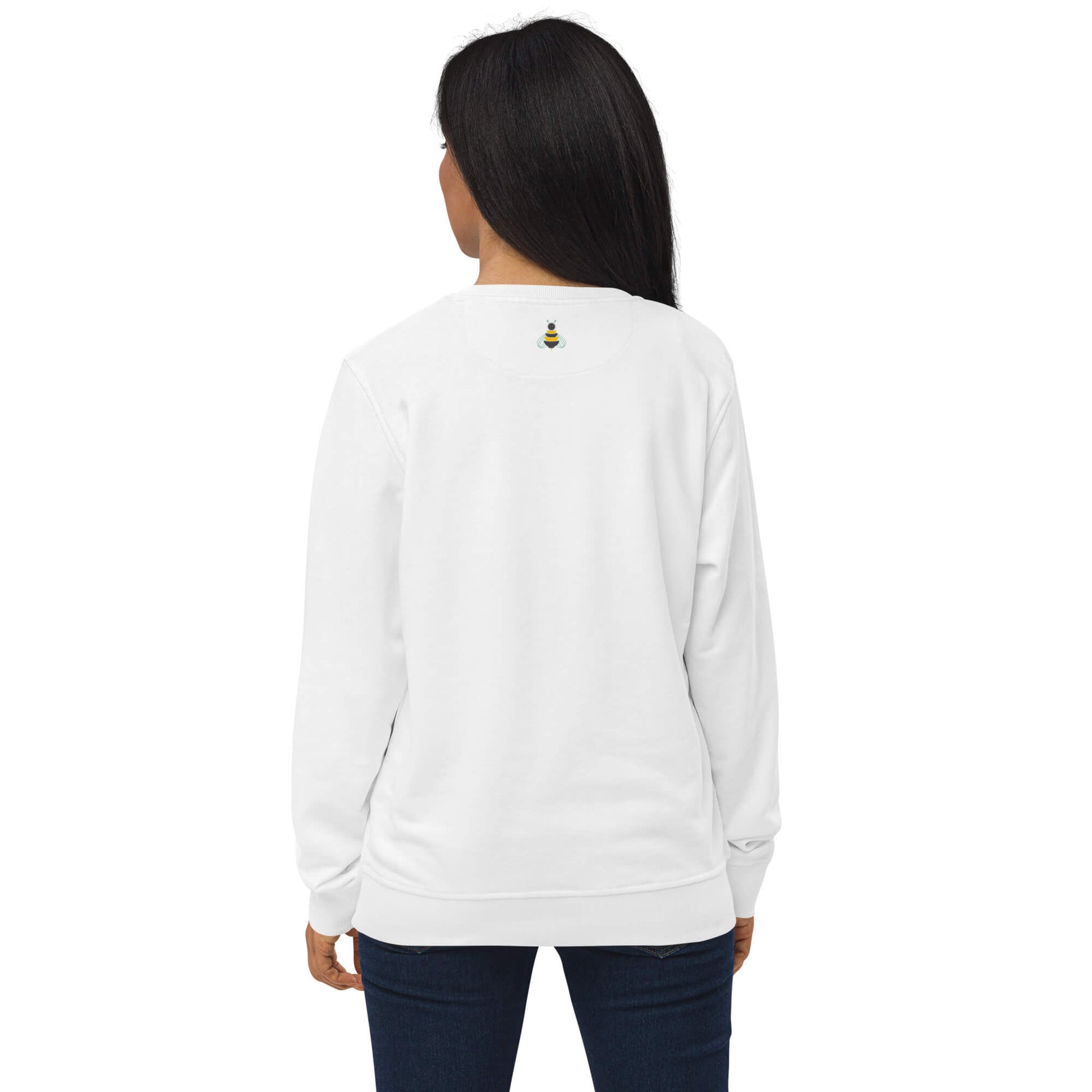 Just sweet enough cute and trendy sweatshirt in white, back view.