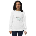 Just sweet enough cute and trendy sweatshirt in white, front view.