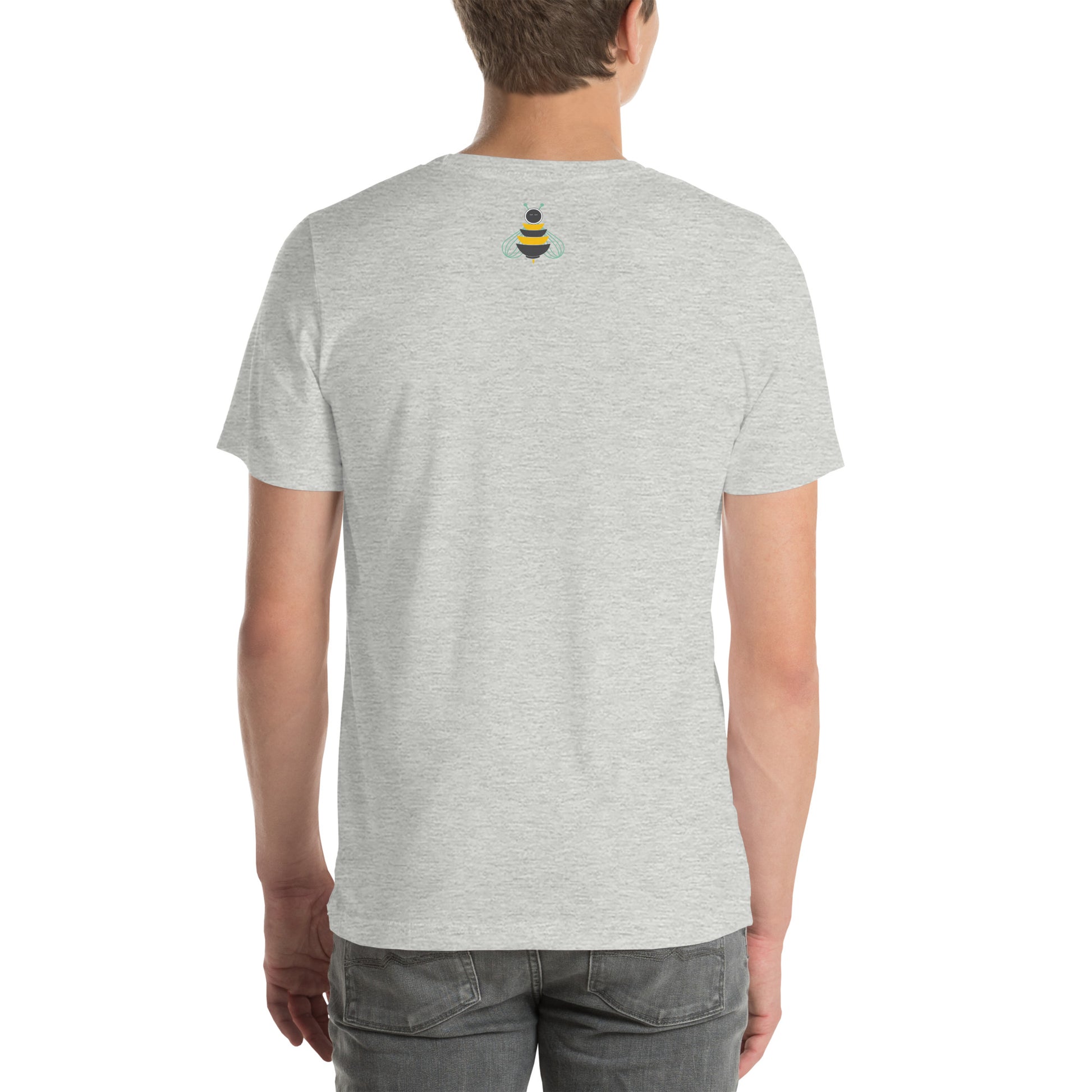 Amateur baker home baking T shirt in athletic heather grey, back view.