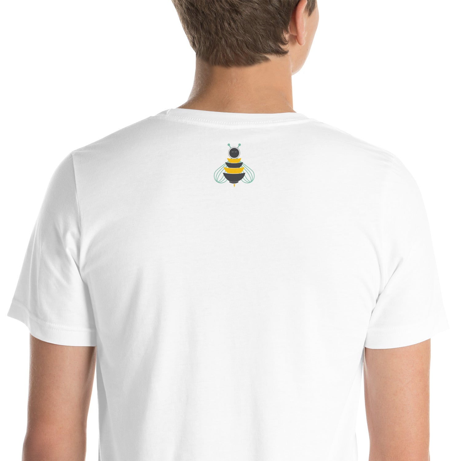 Amateur baker home baking T shirt in white, top back view.