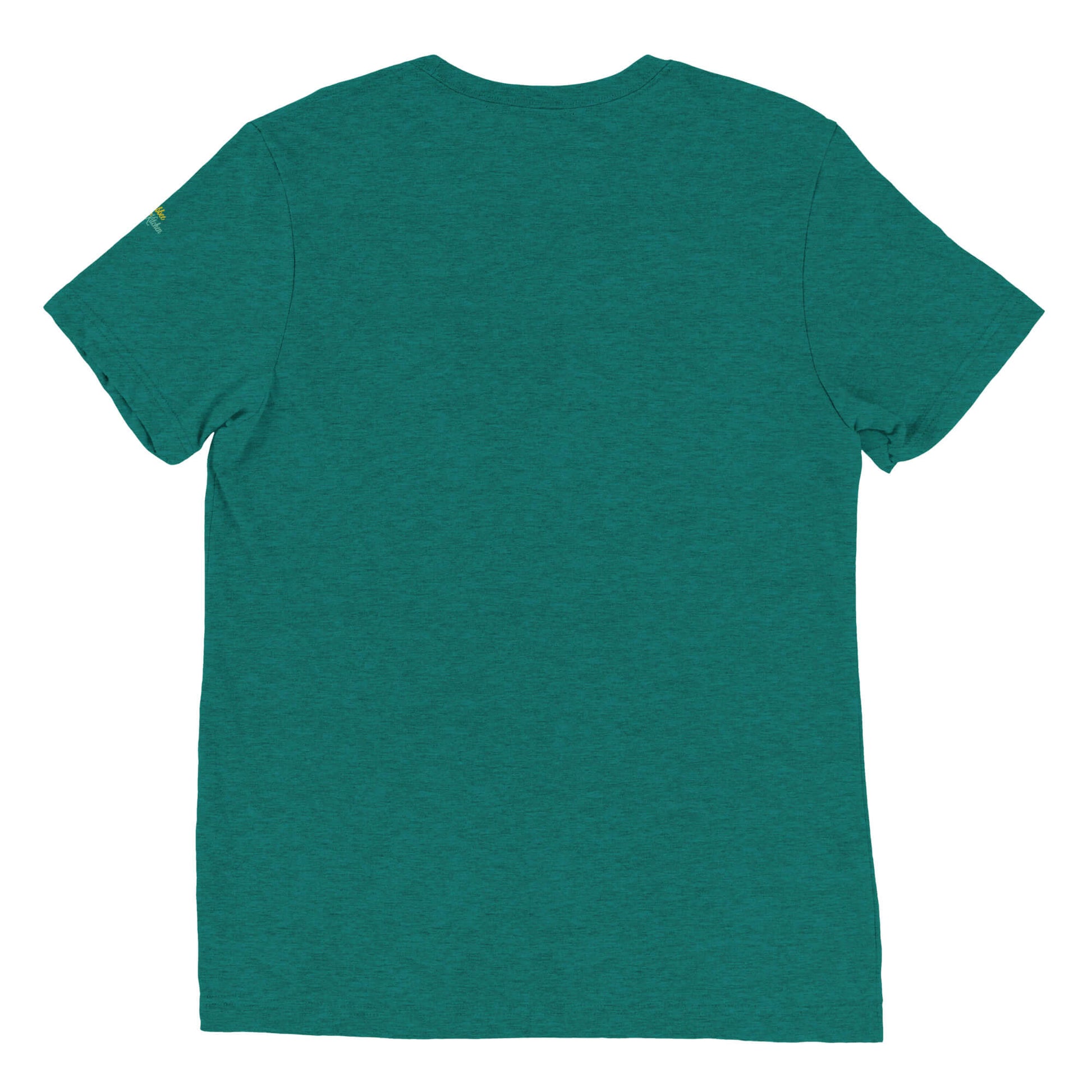 Dolly short sleeve T-shirt in teal, back view.